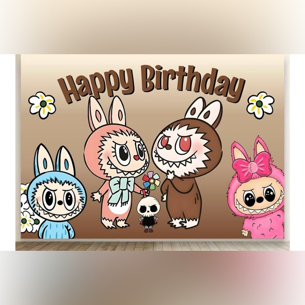 Happy birthday Labubu backdrop